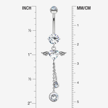 Detail View 1 of 14 Karat White Gold Angel Wing Heart Sparkle Dangle Belly Button Ring-Clear Gem